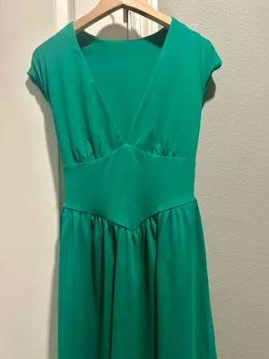 OYS Women's Deep V Neck Cap Sleeve Pleated Swing A Line Midi Dress thumbnail 4