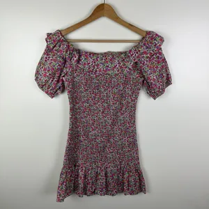 DO+BE Floral Smocked Puff Sleeve Mini Dress Medium Colorful Preppy‎ Bloomcore thumbnail 4