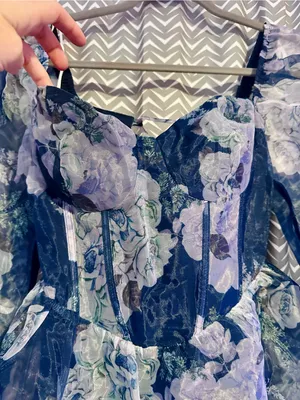 NWT Lulus | Positively Enchanting Blue Floral Organza Bustier Mini Dress, Small thumbnail 5