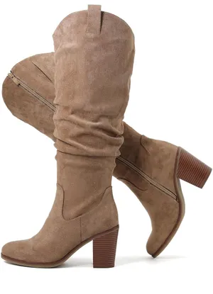 NWOT Luoika Women's Extra Wide Calf Cowboy Knee High Boots, Wide Width Cowgirl Slouchy Boots Chunky Pump size 11.5 thumbnail 1
