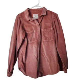 American Eagle Pink Long Sleeve Oversized Corduroy Button-Up Shirt Size Small thumbnail 1