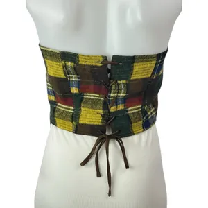 Motel Women's Multicolor Plaid Strapless Tube Bandeau Lace Up Crop Top Size M thumbnail 2