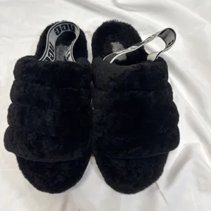 UGG Fluff Yeah Slide Womens 8 Sheepskin Slip On Slide Slippers Black Cozy thumbnail 9