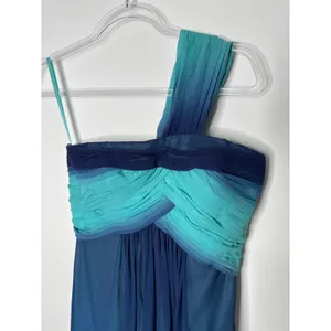 2000s BCBG Max Azria Teal Blue Ombre One-Shoulder Chiffon Evening Gown – Size 0 thumbnail 3