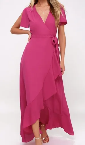 Lulu's Magenta Ruffle Maxi Wrap Dress thumbnail 1