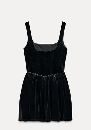 Zara dress corset holiday flowy velvet velour black mini evening thumbnail 8
