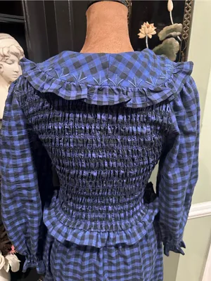 MANGO Blue & Black Gingham Smocked Babydoll Dress – Size 2 thumbnail 11