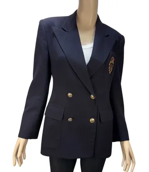 Ralph Lauren Vtg Navy Blazer Royal Crest Gold Button‎ Double Breast Wool Size 6 thumbnail 1