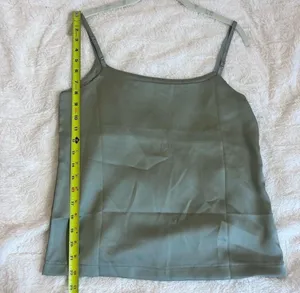 New Kawaii Green Satin Sleeveless Business Casual Minimalist Cami Tank Top thumbnail 6
