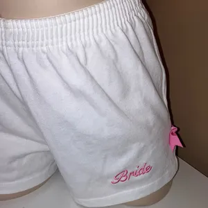 Bride Size Medium White with Pink Ribbon on Side Elastic Waist Shorts.nNew thumbnail 2