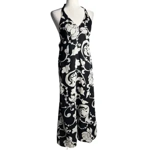 Y2K Old Navy Floral Maxi Dress Black White S Linen Blend Babydoll‎ Halter Beachy thumbnail 4