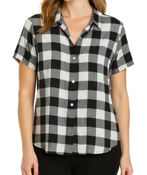 Abercrombie & Fitch Women’s Black White Gingham Button‎ Front Top Size Large thumbnail 1