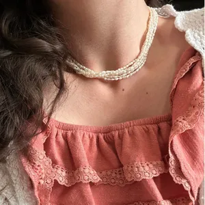 Vintage 6 Strand Freshwater Rice Irregular Pearl Necklace Cloisonne Closure thumbnail 2