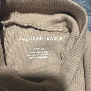 American Eagle Ribbed Turtleneck Top Beige Long Sleeve Fitted Stretch Women’s S thumbnail 5