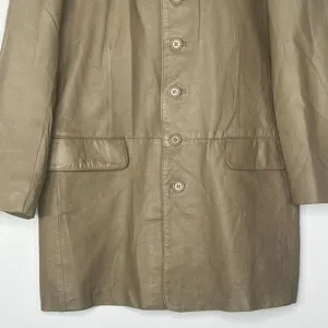 Vintage Y2K Cougar Leather Taupe Beige Oversized Long Jacket Coat Womens L thumbnail 4