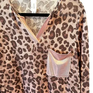 HoneyMe Small Brown/Tan‎ Leopard Print Waffle Knit Top NWOT thumbnail 3