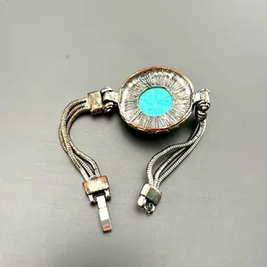 Boho Western Faux Turquoise Bracelet and Gold and Silver Tone Earrings thumbnail 4