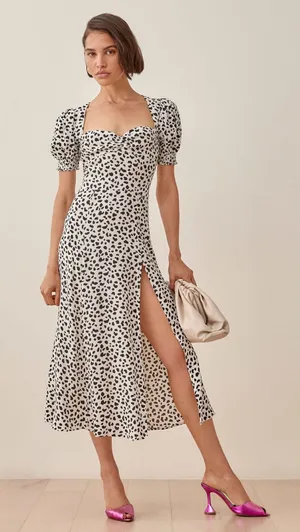 Reformation Dalmatian Printed Slit Midi Dress Size 0 Feminine Chic Lightweight thumbnail 1