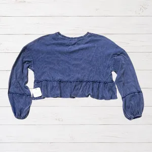 NWT Altar'd State Cropped Mineral Wash Indigo Ribbed Peplum Top S Cottagecore thumbnail 3