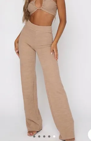 ✨White Fox Knit Flare Pants Tan High Rise Lounge‎ Wide Leg Small✨ thumbnail 1