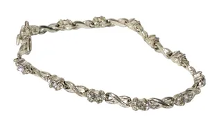 SC CH Signed Clear‎ CZ Silver Tone Tennis Bracelet Jewelry thumbnail 1
