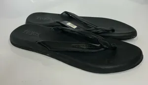 Flojos flip flop‎ sandals thongs black faux leather womens size 10 casual summer thumbnail 1