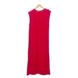 Free People Beach Drew Tee Dress Barbados Cherry Red Twist Sleeve Midi Sz Small thumbnail 3