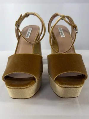Steve Madden Lourdes Velvet‎ Platform Sandals in Gold Size 9.5 thumbnail 3