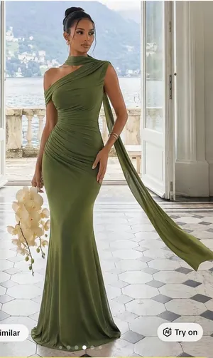 Olive green formal dress thumbnail 1