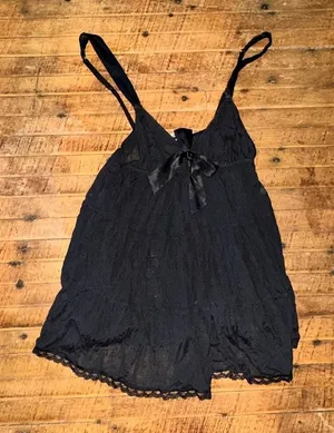 Victoria’s Secret black semi sheer ruffled sexy M cami thumbnail 1