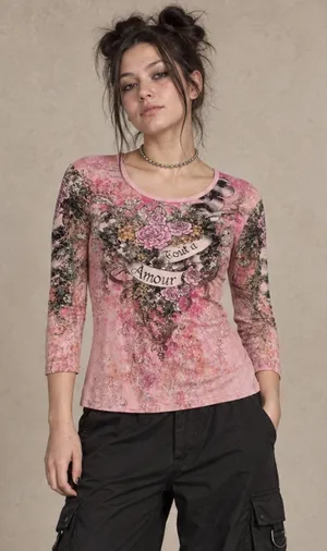 Vintage Fornia Y2k Embellished Burnout Babydoll Graphic Shirt Size Large thumbnail 1