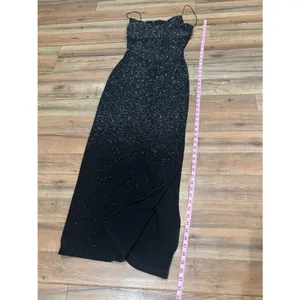 B. Darlin Black Rhinestone Glitter Bodycon Maxi Dress Spaghetti Strap Y2K Formal thumbnail 4
