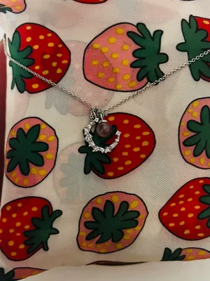 925 crescent strawberry crystal necklace women's high-end light luxury 2023 new style peach blossom clavicle chain ins lettering thumbnail 10