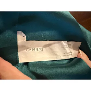 CAPULET Emerald Green Satin Slip Maxi Dress Spaghetti Straps Double Slit Size‎ S thumbnail 4