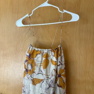Banana Republic Maxi Dress Womens M Yellow Purple Floral Linen Blend Open Back thumbnail 5
