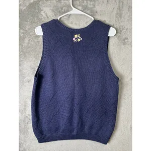 Vintage Navy Floral Embroidered Sweater Vest Cottagecore Cozy Chic Grandmacore S thumbnail 4