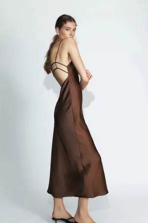 Zara Elegant Brown Satin Slip Dress Evening Party Wedding Casual thumbnail 6
