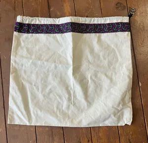 Tory Burch Cotton Dust Drawstring Bag Purple and Green gold-tone logo charm thumbnail 1
