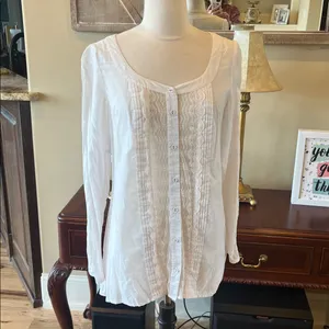 Romantic Free People ivory blouse oversized long top Womens S Button Up Lace thumbnail 13