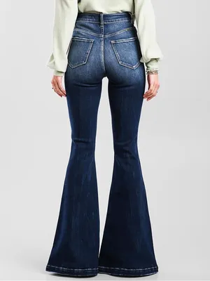 Kancan Ultra High Rise Super Flare Diana Distressed Denim‎ Jeans thumbnail 3