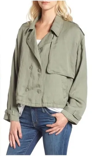 Rails linen blend double breasted green military utility jacket size large‎ thumbnail 1