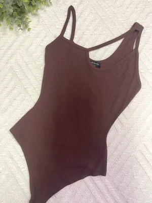 Naked Wardrobe Brown Ribbed Tank Top Bodysuit thumbnail 1