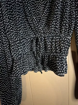 Zara Black and White Polka Dot Pleated Long Sleeve Peplum Crop Blouse thumbnail 3