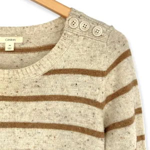 Caslon M Wool Blend Beige Tan Stripe Long Sleeve Crew Neck Sweater Knit Pullover thumbnail 5