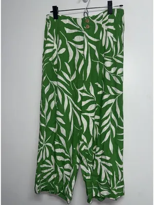 Haver Blair Wide Leg Crop Pants Flowy Linen Blend Green Floral Coastal Womens S thumbnail 2