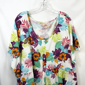 Woman Within Plus Size 34/36W Top‎ 4X Floral Babydoll White Tropical Pockets 105 thumbnail 4