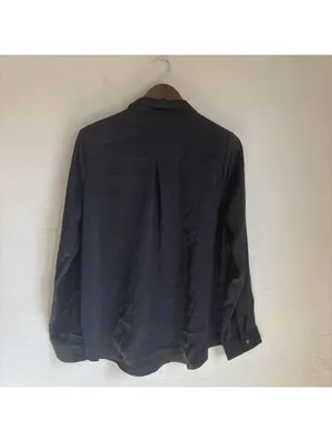 Skies Are Blue Womens Large Black Satin Silky Long Sleeve Button Down Blouse Top thumbnail 4