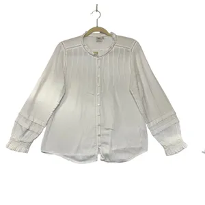 Faherty Willa Blouse White Organic Cotton Pintuck Ruffle Button Front Top Small‎ thumbnail 2
