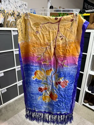 Vibrant Christian Scripture Floral Ombre Hand Rolled Silk Scarf with Fringe thumbnail 9