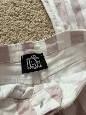 High Wasted Pink And White Striped Denim Boot Cut Jeans thumbnail 4